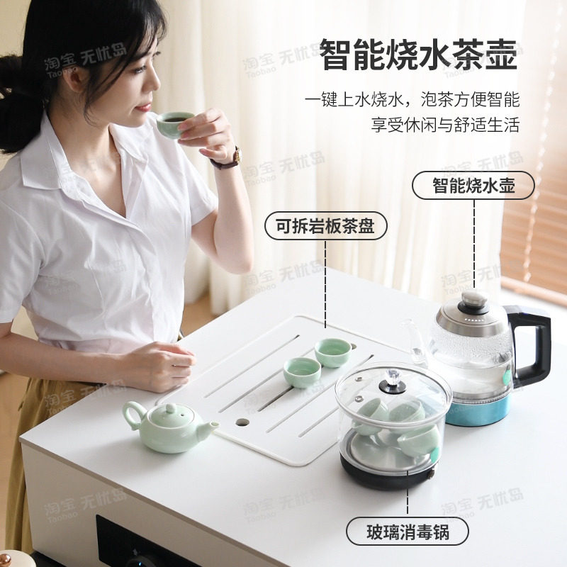 意式岛台餐桌一体家用可伸缩岩板高级胡桃实木餐厅多功能带泡茶导,淘宝优惠券,粉丝福利购,淘宝优惠卷