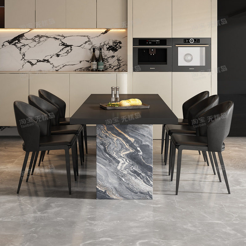 家用方形意式极简餐桌椅组合轻奢高级感设计师高端轻奢2米长餐桌,淘宝优惠券,粉丝福利购,淘宝优惠卷