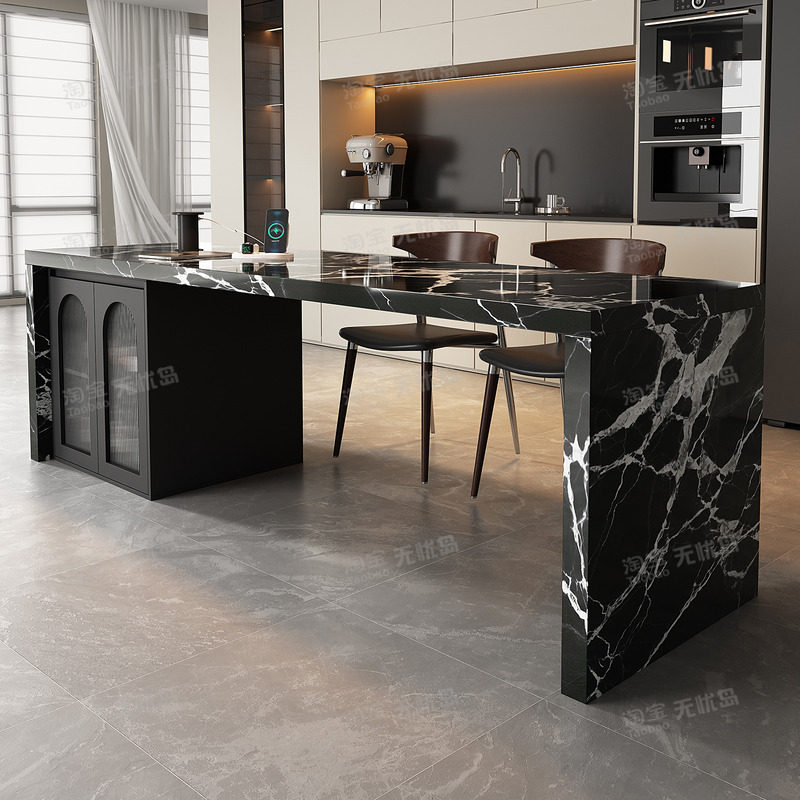 齐平岛台伸缩餐桌一体开放式厨房多功能岩板吧台小户型定制中岛台,淘宝优惠券,粉丝福利购,淘宝优惠卷