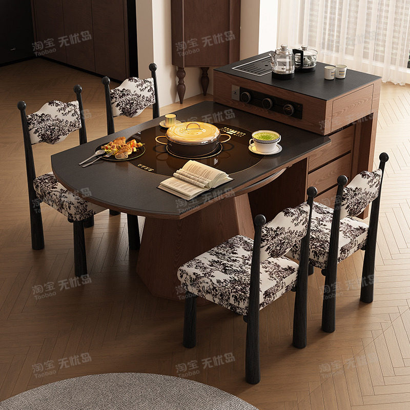 岛台餐桌带暖菜多功能岛台茶桌一体可分离伸缩内嵌电磁炉转盘饭桌,淘宝优惠券,粉丝福利购,淘宝优惠卷