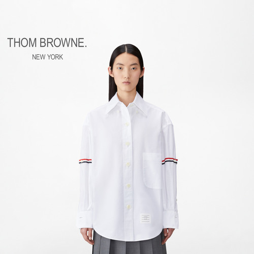 [12期免息]THOM BROWNE 女士牛津布棉长袖衬衫 - 图1