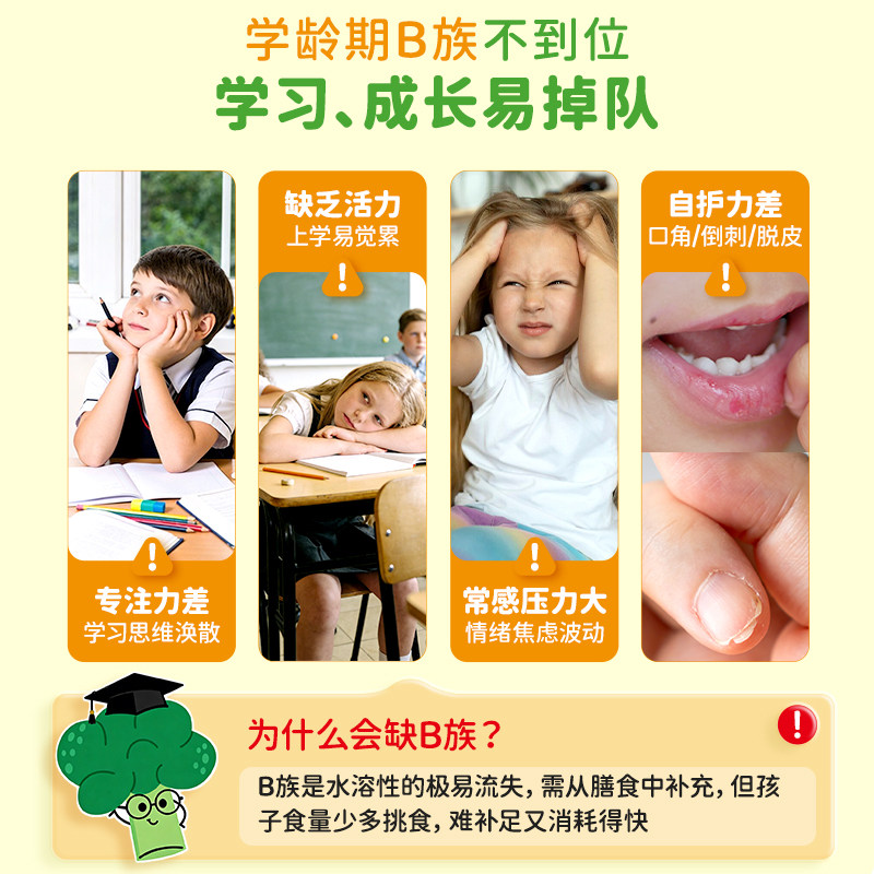 MegaFood儿童复合维生素B族综合多种vb族b12b6改善注意力少年白发
