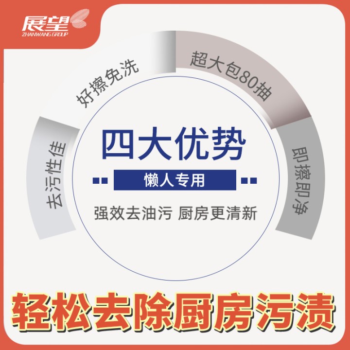 展望可爱多厨房清洁湿巾80抽去油污擦油烟机专用纸巾一次性抹布i - 图3