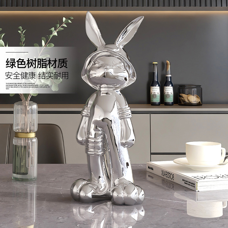电镀兔子潮玩摆件大气工艺品客厅玄关酒柜轻奢装饰品乔迁新居礼品 - 图2