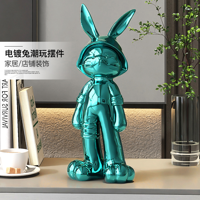 电镀兔子潮玩摆件大气工艺品客厅玄关酒柜轻奢装饰品乔迁新居礼品 - 图0