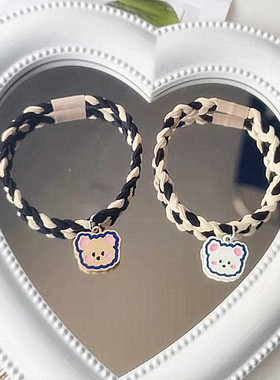 双色维尼小熊编织情侣磁吸手链