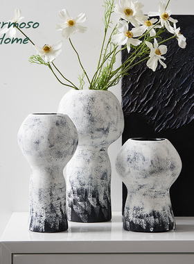HERMOSO北欧格纹黑花瓶陶瓷摆件