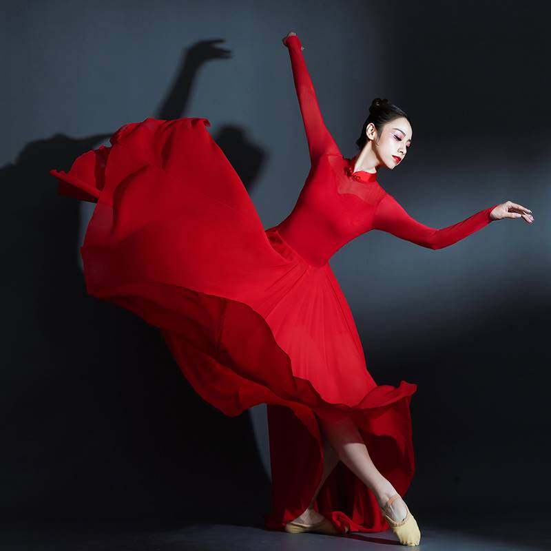 舞蹈服女古典飘逸中国风现代舞台歌伴舞开场舞大摆裙演出服0928w