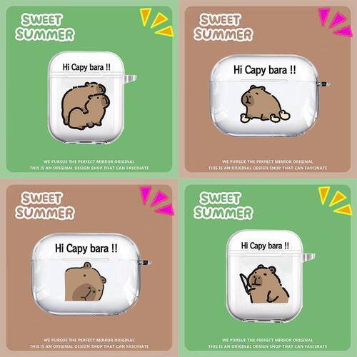 卡比巴拉Capybara可爱苹果蓝牙耳机保护套airpodspro234三代套情侣透明卡通卡皮巴拉软壳 - 图1