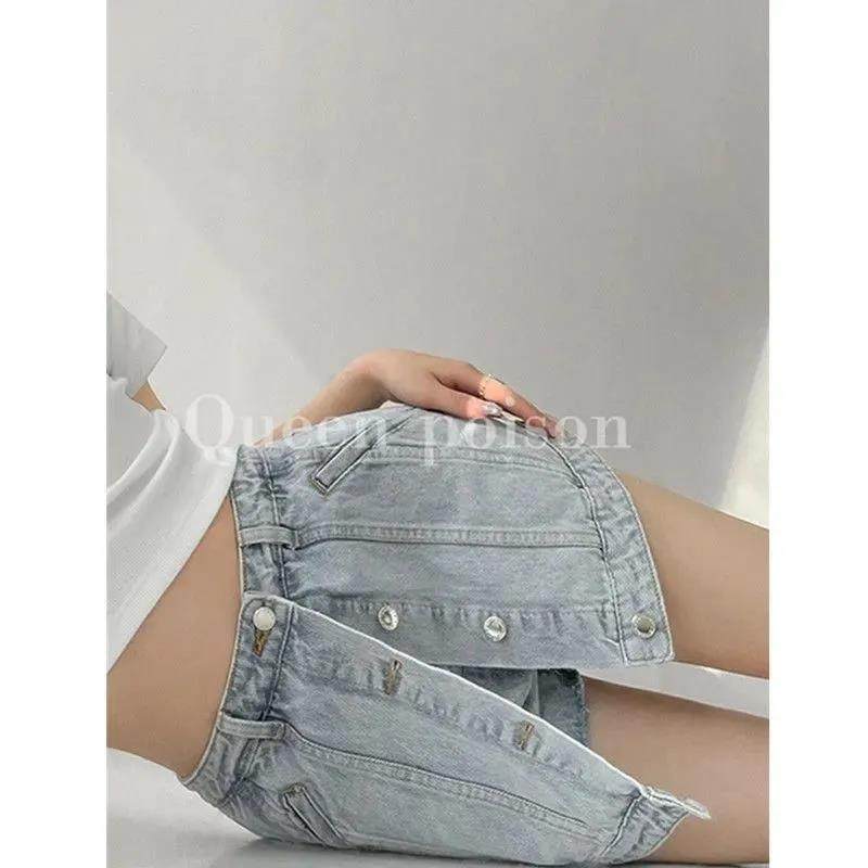 高街假两件水洗做旧牛仔裙裤女短裤 韩婕诺牛仔裤