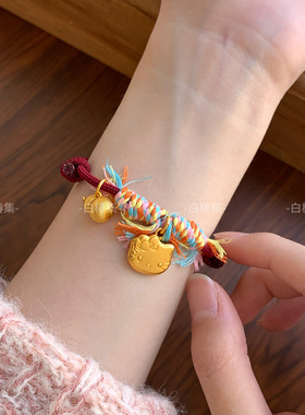 可爱kitty葫芦沙金吊坠红绳 小众设计高级感本命年新年国风手链女