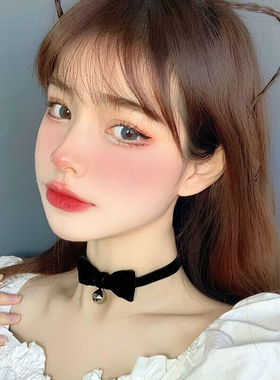 圣诞节摇铃变装项链女铃铛短款锁骨链choker颈链复古酒红丝绒蝴蝶