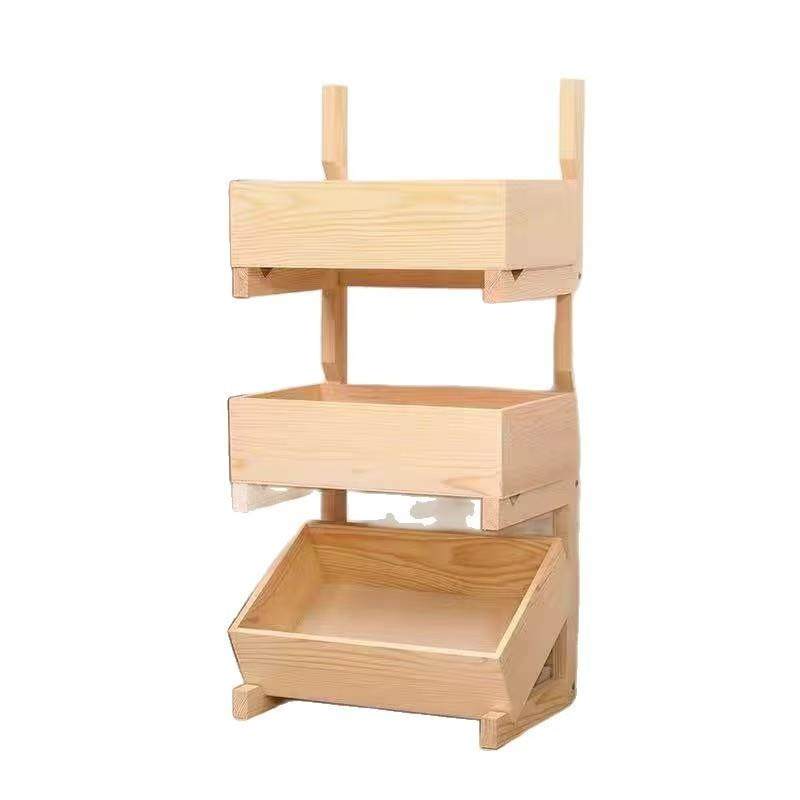 现货木质水果蔬菜收纳筐落地式三层果蔬整理架可调节阅读书置物架,淘宝优惠券,粉丝福利购,淘宝优惠卷