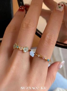 suzyacc kr超显白贝母珐琅蓝色戒指小众设计食指戒轻奢高级感指环