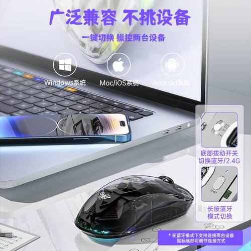 狼蛛SC660无线透明鼠标三模蓝牙SC620高颜值办公电竞游戏笔记本 - 图1