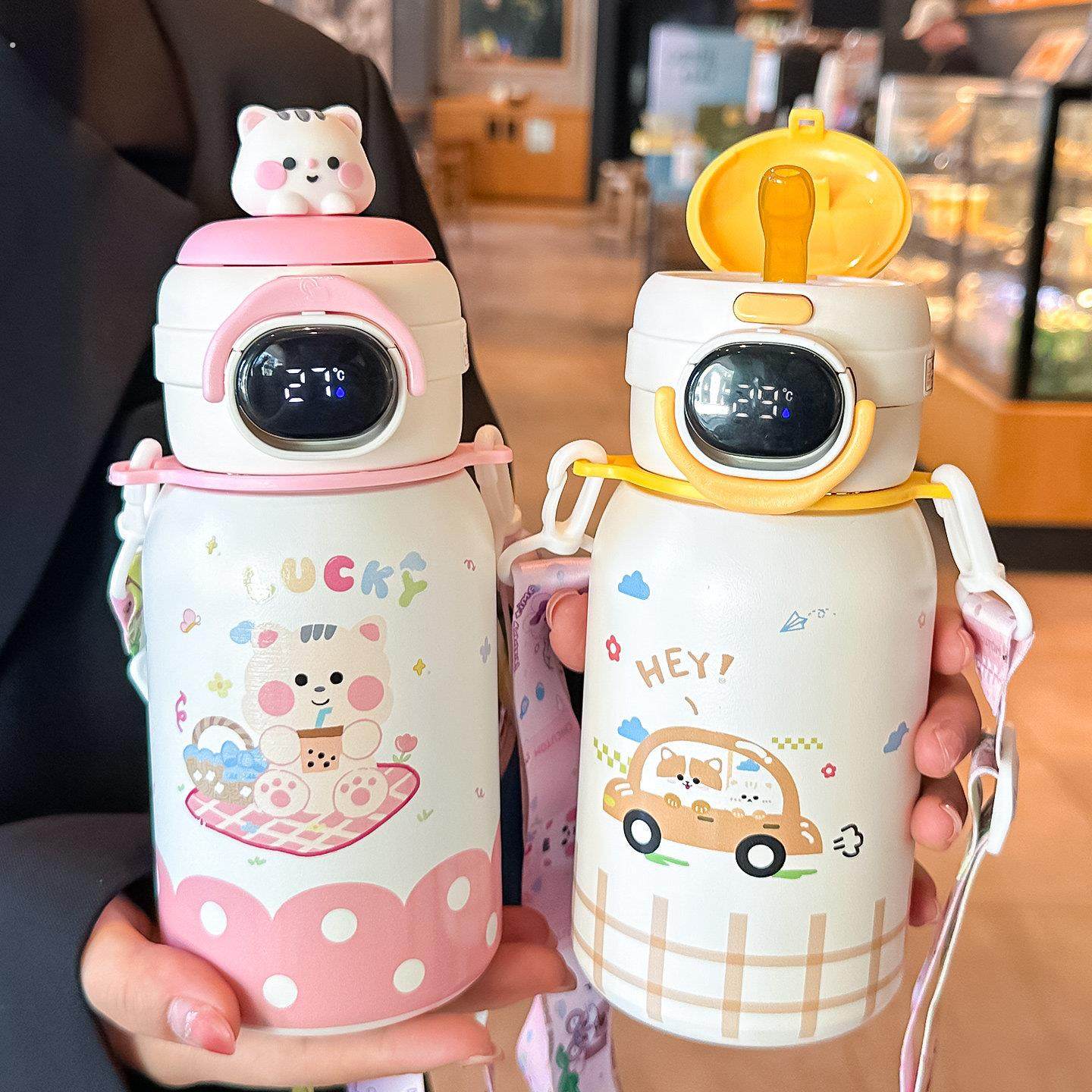 儿童保温杯女孩幼儿园智能显温吸管杯子高颜值初中生上学专用水杯,淘宝优惠券,粉丝福利购,淘宝优惠卷