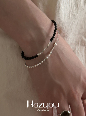 碎银子黑玛瑙小众设计清冷感手链