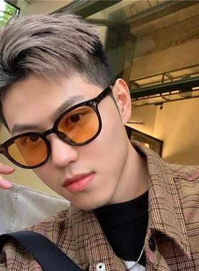 墨镜2022新款黑框lang茶色黄色绿色男女太阳镜变色近视眼镜潮夏