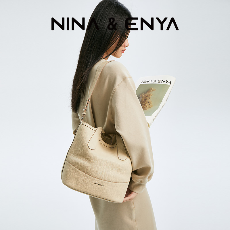 nina enya大号菜篮牛皮手提吊篮 NINAENYA女士包袋