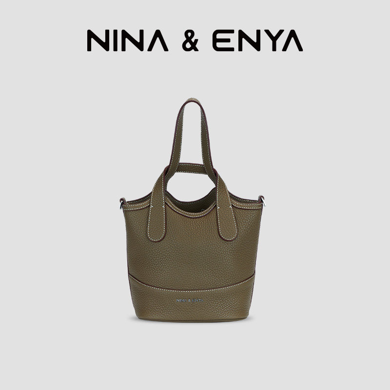 nina enya中号菜篮子头层牛皮吊篮 NINAENYA女士包袋