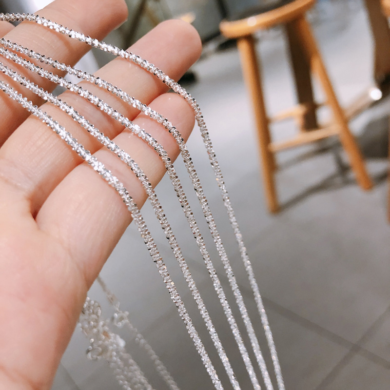 香港正生纯银车花银河银饰满天星闪亮项链S925纯银波光粼粼项链简