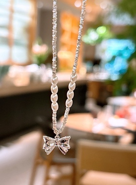 香港正生纯银S925碎银几量在逃公主珍珠蝴蝶项链送女友礼物颈链