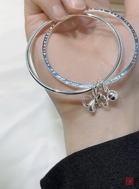 香港正生双环蝴蝶结铃女纯银手镯