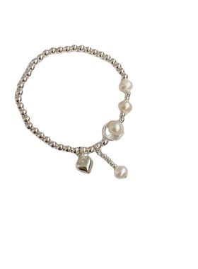 香港正生纯银S925纯银韩版ins光珠淡水珍珠爱心手串DIY创意时尚百