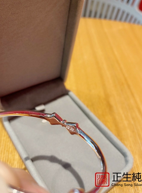 正生纯银饰S999足银蝴蝶结大中童手镯女儿童可爱光面实心少女学生