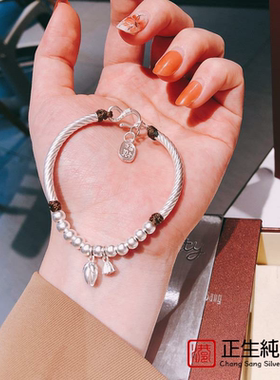 正生银饰纯银古法莲子两世欢莲蓬手镯手链女999足银手串