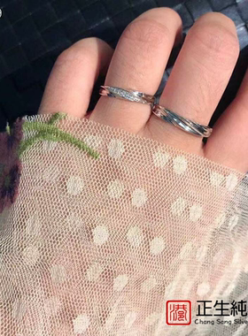 香港正生纯银S925斜纹情侣戒指时尚百搭情人节送女朋友女气质简约