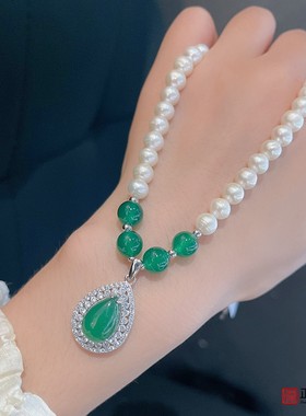 香港正生纯银天然淡水珍珠玉髓妈妈款纯银项链颈链送婆婆长辈礼物