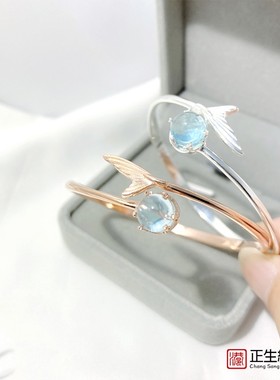 香港正生纯银S999森系冷淡风简约百搭女生气质送女友礼物人鱼手镯