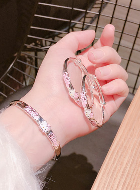 香港正生纯银足银999KT童镯配件宝宝手镯纯银可爱卡通款送礼宝宝