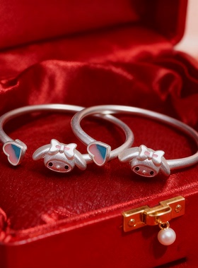 香港正生纯银999足银宝宝儿童手镯卡通可爱女孩儿童节生日礼物银