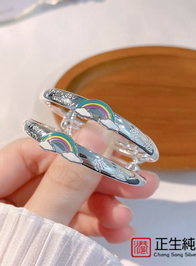 香港正生香港正生岁岁平安小福星竹节蝴蝶结纯银手镯足银9999男女