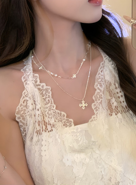 第四纪情书~韩系气质十字架吊坠项链双层叠戴锁骨链小众颈链配饰