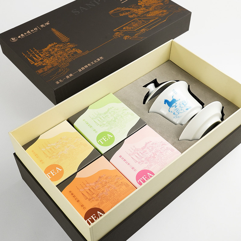 甘肃省博物馆文创金城揽胜三炮台八宝茶礼盒伴手礼兰州盖碗茶礼品