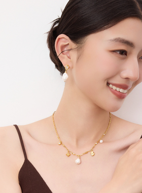 欧比雅比OUBIYABI【假日】巴洛克风仿珍珠多吊坠花朵项链轻奢首饰