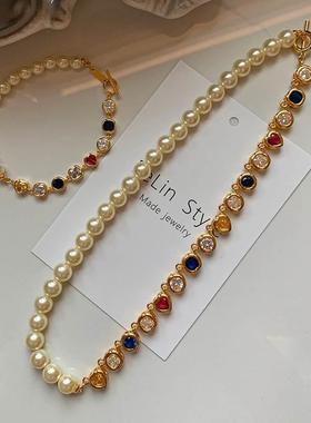 多巴胺彩色锆石施家珍珠手链女款轻奢小众精致2024新款高级感饰品