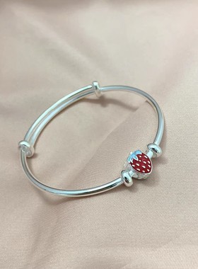 999纯银手镯女草莓亲子款镯子
