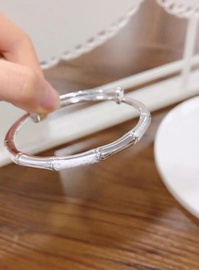 纯银竹节手镯女实心足银镯子