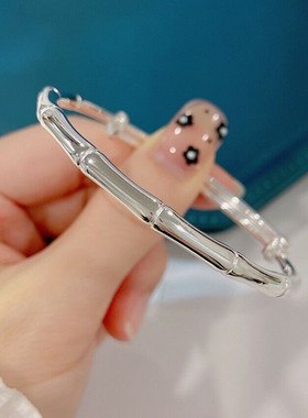 竹节银手镯女纯银9999送女友礼物