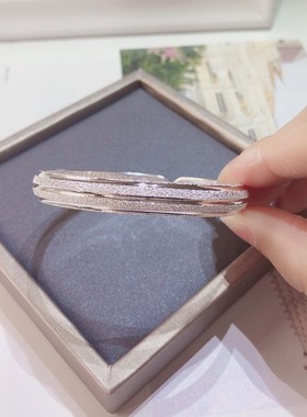 福凤茗纯银s999钉沙条纹足银手镯