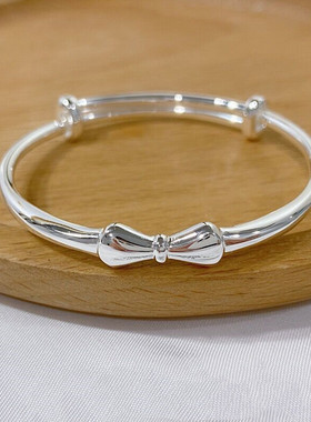福凤茗999蝴蝶结纯银推拉手镯