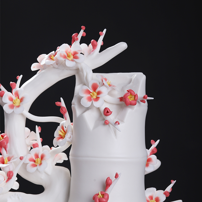 新中式陶瓷瓷花《节节高》手工艺术品仿真花家居客厅书房装饰摆件