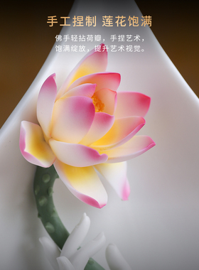 非遗手捏莲花陶瓷中式摆件送礼