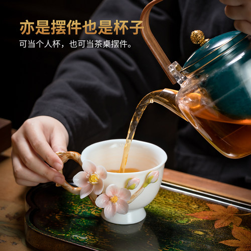 非遗陶瓷手捏花杯咖啡杯桃花杯子水杯茶杯女生妈妈生日母亲节礼物 - 图1