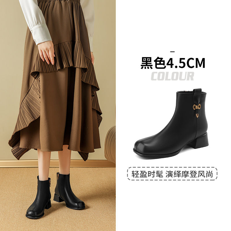 卓诗尼厚底马丁靴女骑士靴冬季辛新款粗跟英伦风时装靴加绒短靴