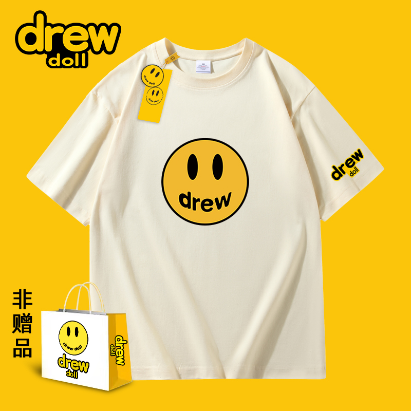 拍4件drew官方夏季新款纯棉笑脸情侣短袖